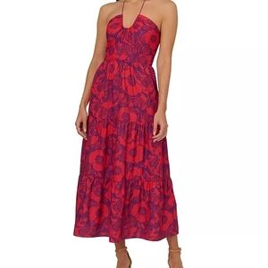 Adrianna Papell Strapless Floral Dress - Red and Purple